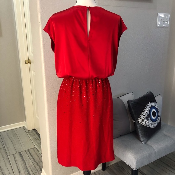 ST. JOHN Black Liquid Satin & Boucle Knit Dress - Picture 5 of 10